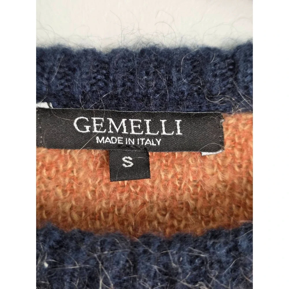 Gemelli Sweater Size‎ S Italian Mohair Brown Blue Red Chevron Pattern Crewneck